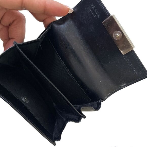 PRADA Vintage Black Leather Wallet Card Coin - Picture 4 of 7
